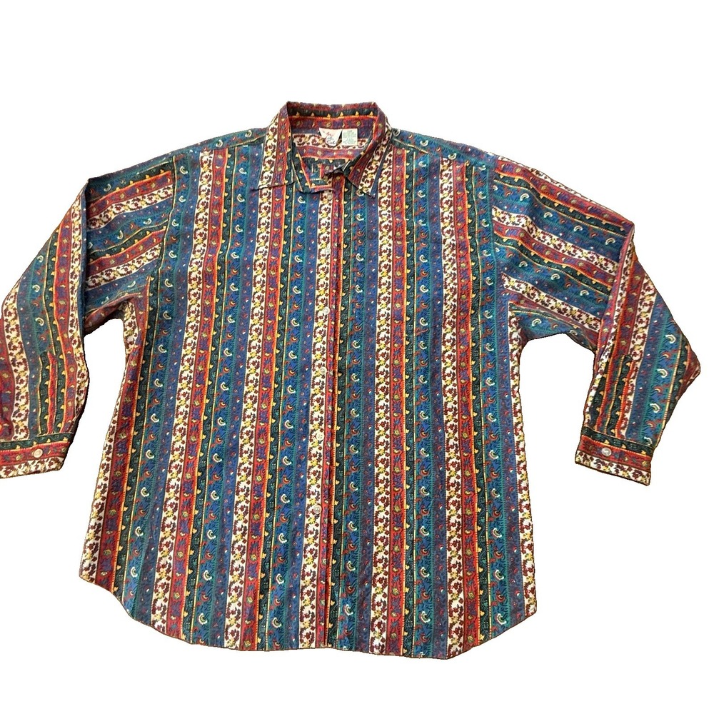 Color Color Color Shirt Size 22W Vintage Western Paisley Stripe Long Sleeve Top - Picture 1 of 13